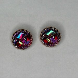 Vintage Colorful Clip On Earrings West Germany Carnival Iridescent